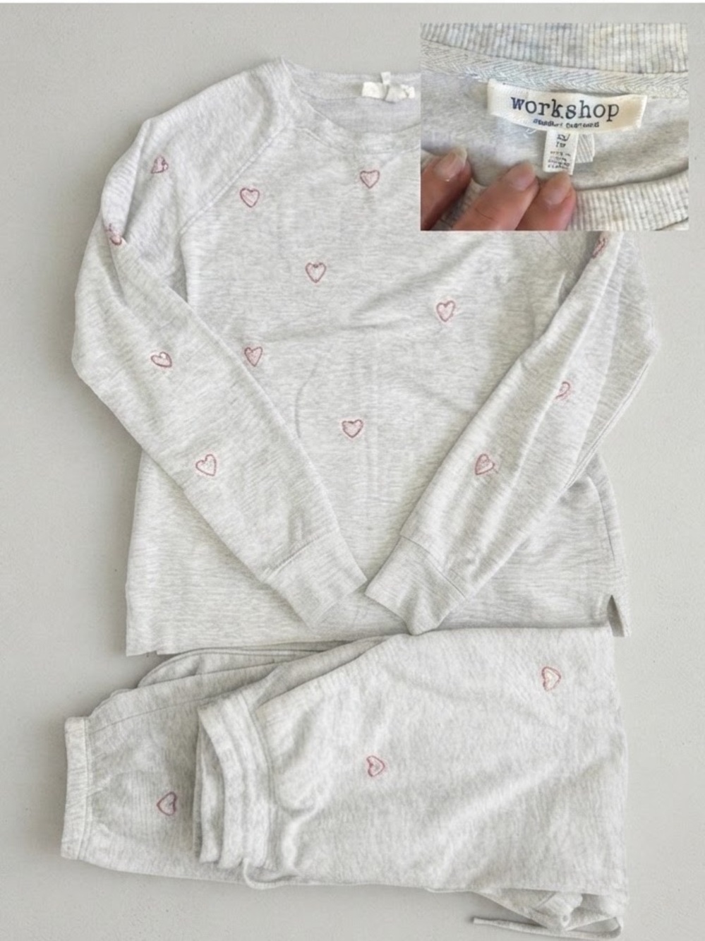 WORKSHOP Heart Sweatshirt Jogger Set XS Coquette Loungewear Grey
